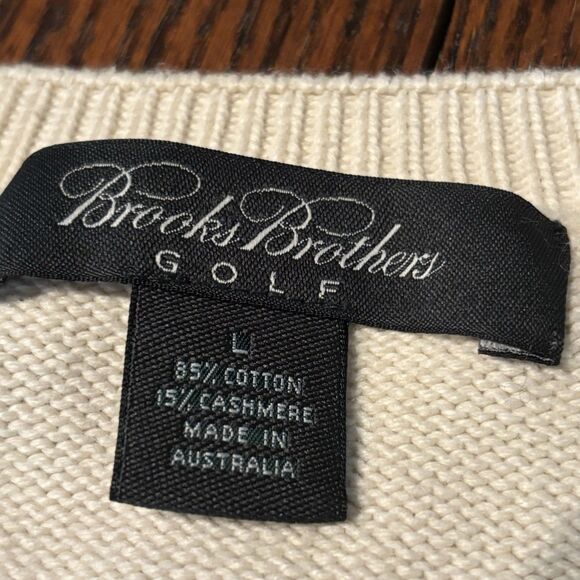 Brooks Brothers Sweater Men's L Cream/Green Argyle V Neck Golf Cotton Cashmere - Picture 8 of 11